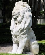 sitting lion, aged stone sculpturee