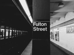 interior of fulton street subway station, usa, manhattan, nyc