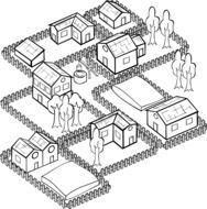 fenced houses, plan of village