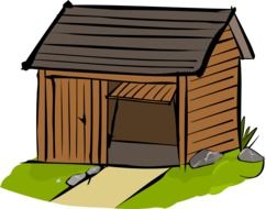 wooden garage with driveway, illustration