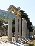 ancient classical columns among ruins, turkey, efes