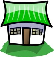white house with green gable roof, illustration