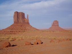 red rock formations in desert, usa, utah, monument valley