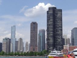 ships in harbor at downtown, usa, illinois, chicago