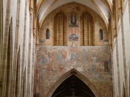 fresco at quire in gothic interior of ulm cathedral, germany, munich