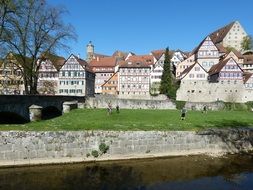 truss houses in old town at spring, germany, schwÃ¤bisch hall