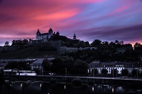 fortress bavaria outlines red sunset scene