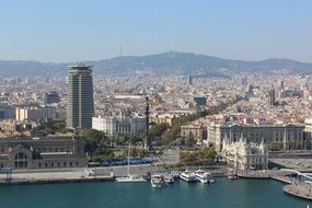 las rambla street and port, top view, spain, barcelona