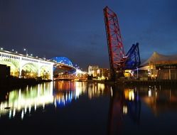 cleveland ohio river lightened bridge view