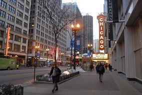 street at the sunset in chicago city