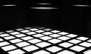 tile floor in contemporary building , black and white