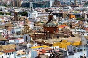 aged church in top view of city, spain, seville
