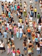 crowd of people walking, top view