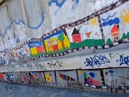 graffiti on the wall of a building from children's drawings in Bratislava