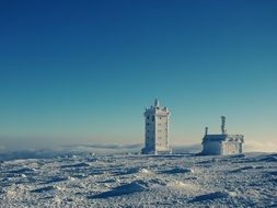 Landscape of buildings on a snowfield