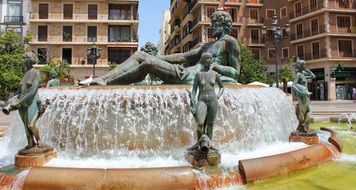 fountain in the square of Saint Virgin in Valencia, Spain