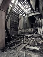 inside of ruined wooden church