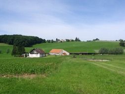 distant view of houses amid a rural landscape