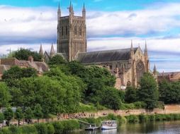 landscape of Cathedral near the river in Worcester