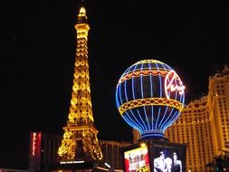 illuminated tower at paris casino, usa, nevada, las vegas