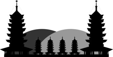 silhouettes of pagoda temples