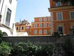 Facades of urban buildings in Rome, Italy