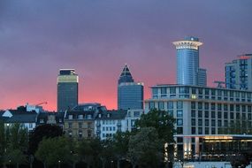 cityscape of skyline of Frankfurt on the evening sky