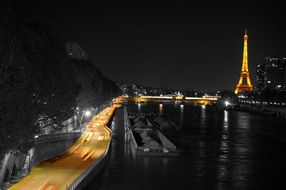 Eiffel Tower and the promenade at night, Paris