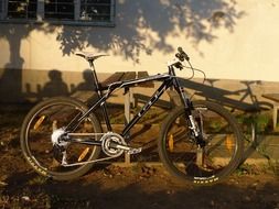 bike near the table with benches