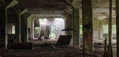 ruined building with hall, tannery, france