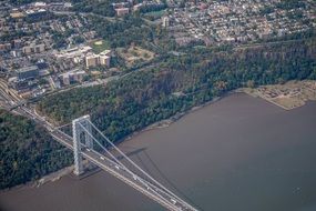 bird's eye view of a large bridge in New York