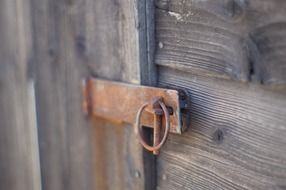 Rustic lock on a wooden door