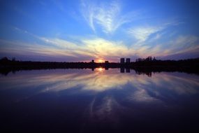 reflection of the city on the sunset