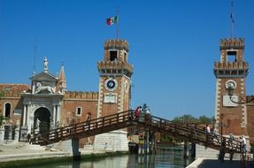 view of the bridge near the clock tower in venice