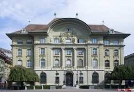 facade of swiss national bank at summer, switzerland, bern