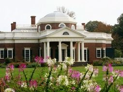 facade of Monticello Plantation, home of President Thomas Jefferson, at summer, usa, virginia