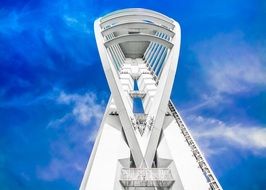 Spinnaker tower in portsmouth against the backdrop of a bright blue sky