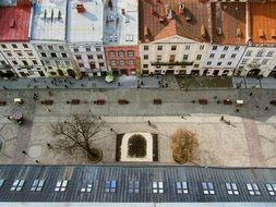 top view of street in old city, ukraine, lviv