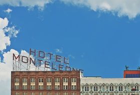 sign on a hotel in a city