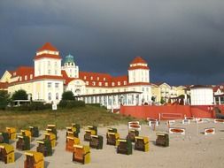 resort hotel against the backdrop of a stormy sky