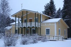 House in forest in winter