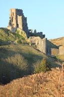 medieval corfe castle in county dorset
