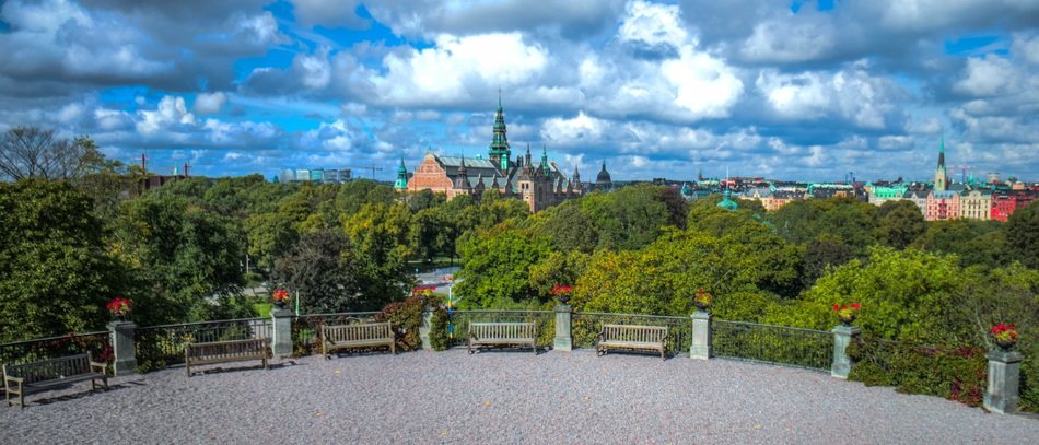 old city in scenery summer landscape, sweden, stockholm