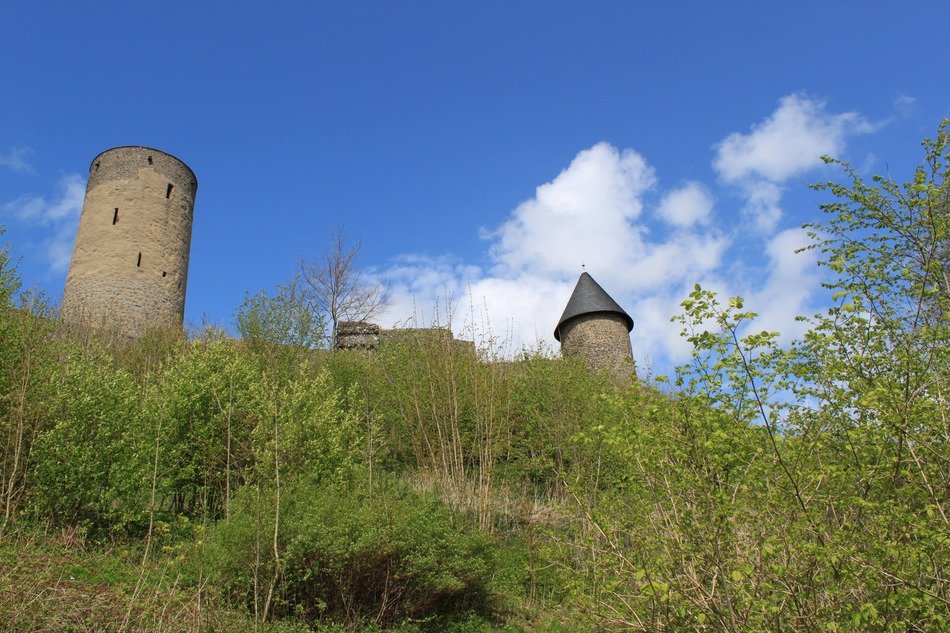 towers of medieval castle at summer, germany, nÃ¼rburg