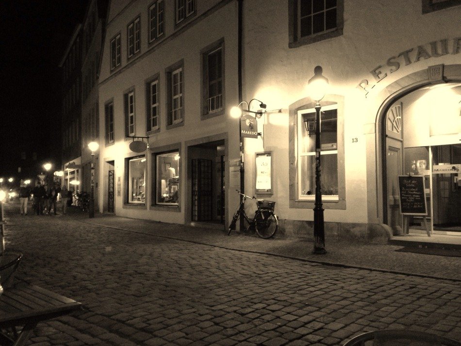alley in old town at night, germany, osnabrück