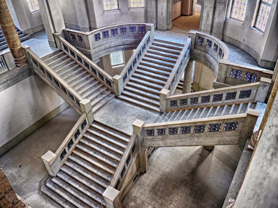 intersecting stairways in interior, germany, düsseldorf