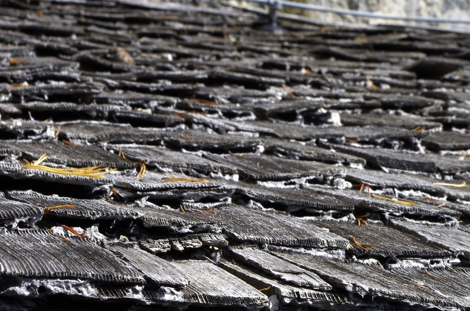 weathered wood shingle roof, background