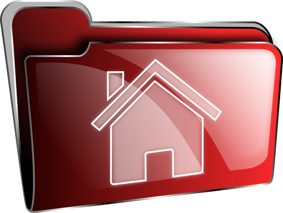 red folder with house silhouette, icon at white background
