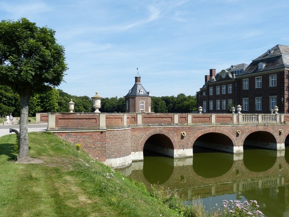 Bridge and castle in the park in Muensterland