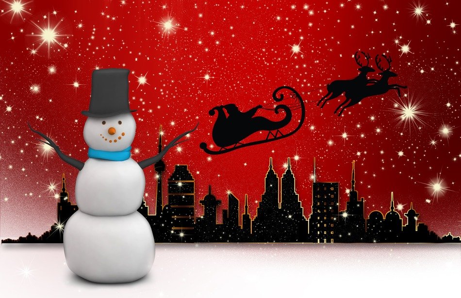 snow man on city background